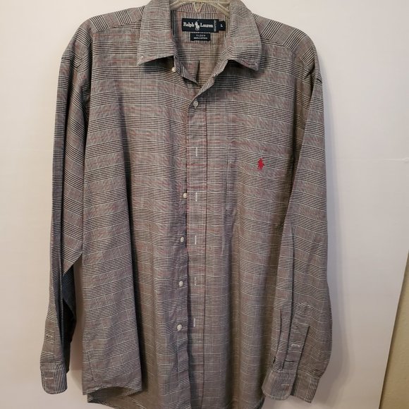 Ralph Lauren classic fit brown checks men's long sleeves shirt size L. - Picture 2 of 15